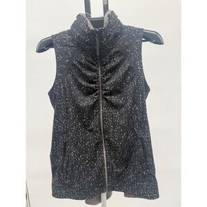 Lululemon Run For Gold Vest Black White Speckled Ruched Hooded Full Zip Women 10